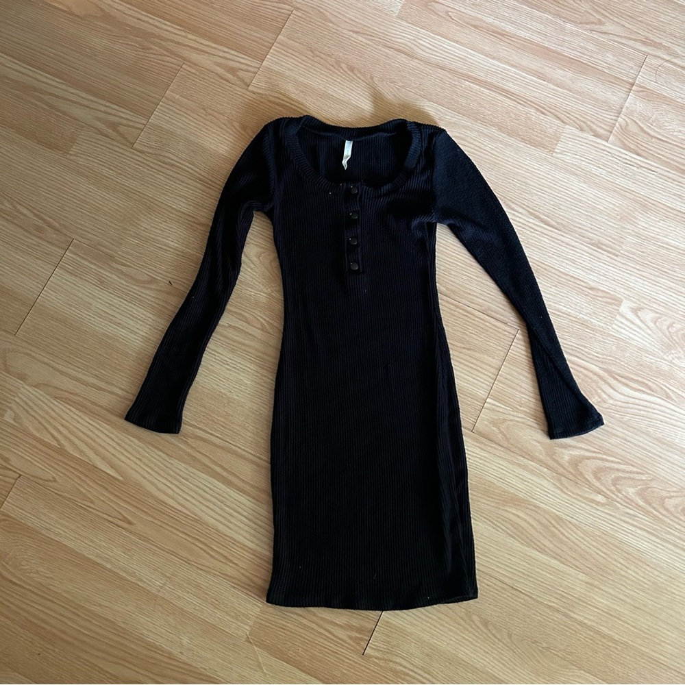 Chocolate USA Black Ribbed Sweater Bodycon Dress Medium